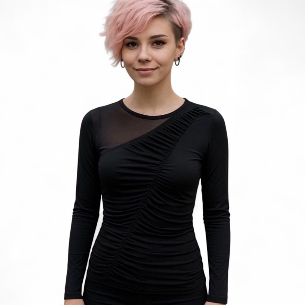 Circus NY Ruched Top Whimsigoth Fairygrunge‎ Goth Emo Black Sheer Mesh 90s Y2K M